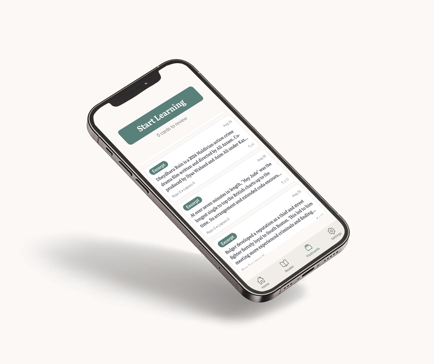 Quail app mobile interface showing learning screen